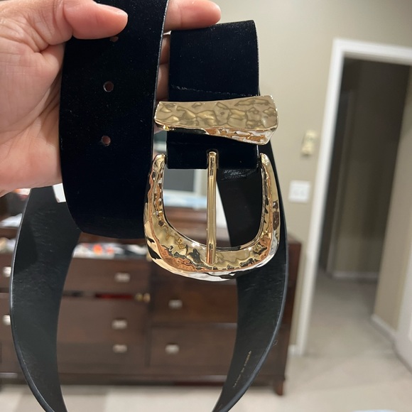 Zara Accessories Zaras Suede Leather Broad Gold Buckle Belt Poshmark